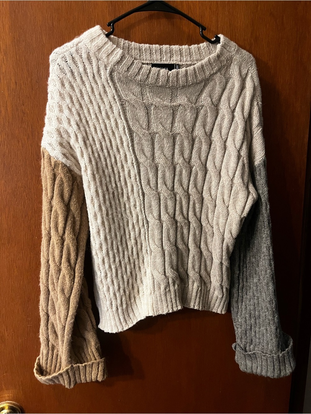 VICI Three-Tone Cable Knit Sweater - Cream, Tan & Gray